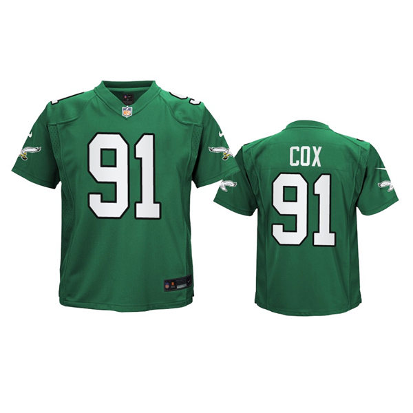 Youth Philadelphia Eagles #91 Fletcher Cox 2023 Nike Kelly Green Retro Jersey