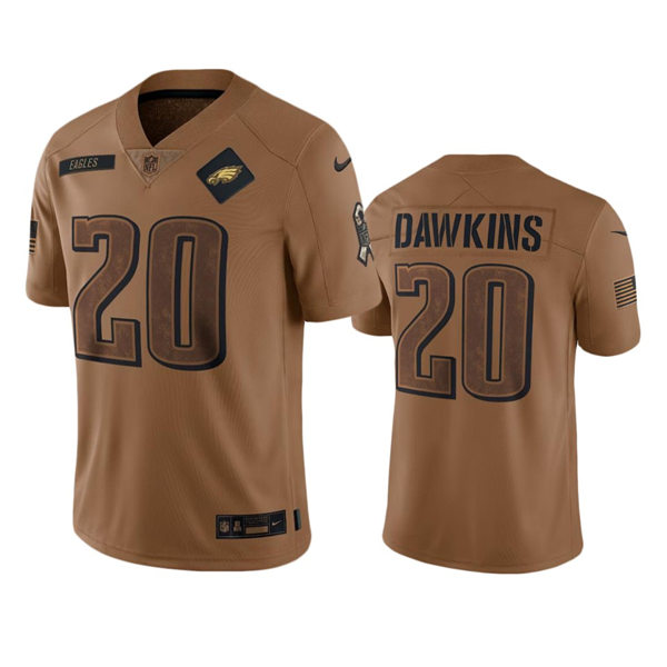 Mens Philadelphia Eagles #20 Brian Dawkins Brown 2023 Salute To Service Limited Jersey