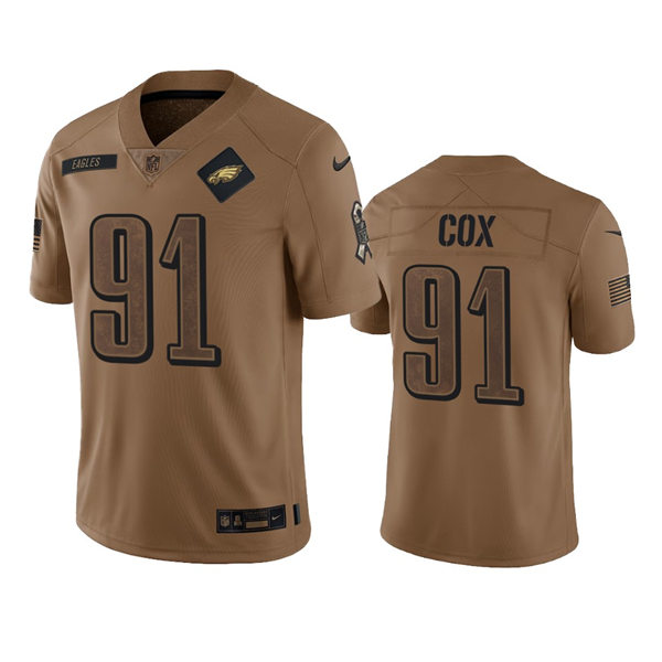 Mens Philadelphia Eagles #91 Fletcher Cox Brown 2023 Salute To Service Limited Jersey