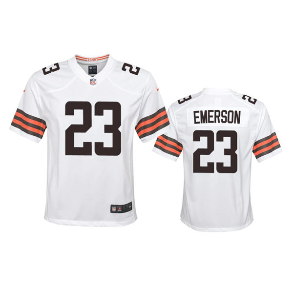 Youth Cleveland Browns #23 Martin Emerson Jr White Away Limited Jersey