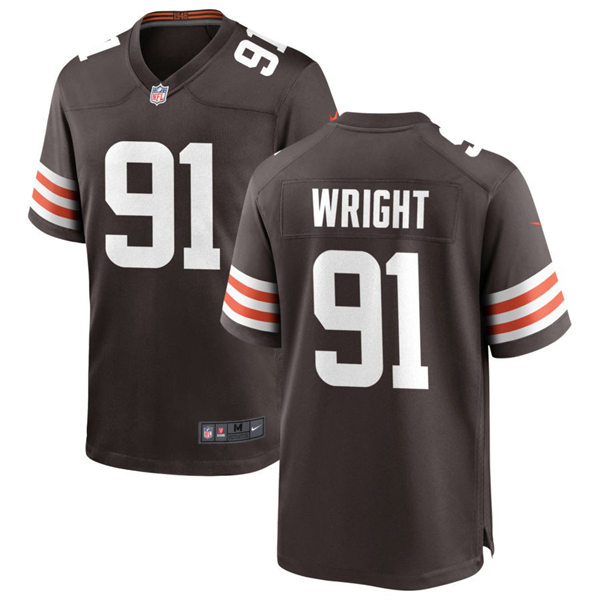 Mens Cleveland Browns #91 Alex Wright Nike Brown Home Vapor Limited Jersey