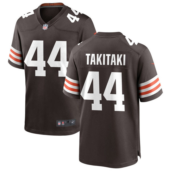 Mens Cleveland Browns #44 Sione Takitaki Nike Brown Home Vapor Limited Jersey