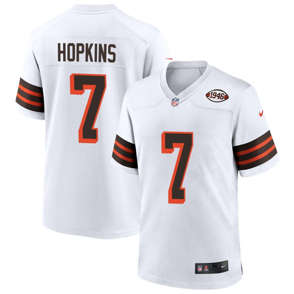 Mens Cleveland Browns #7 Dustin Hopkins Nike White 1946 Collection 75th Anniversary Jersey