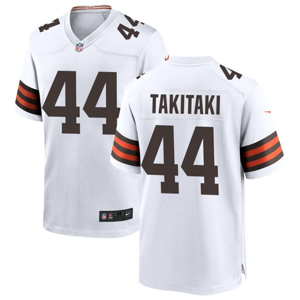 Mens Cleveland Browns #44 Sione Takitaki Nike White Away Vapor Limited Jersey