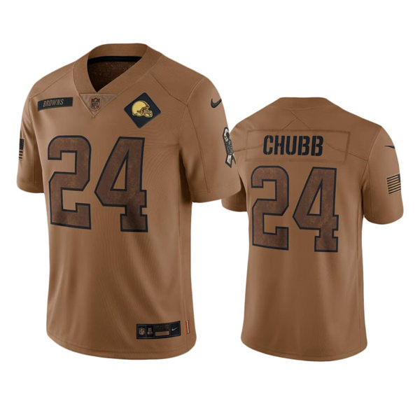 Mens Cleveland Browns #24 Nick Chubb Brown 2023 Salute To Service Limited Jersey