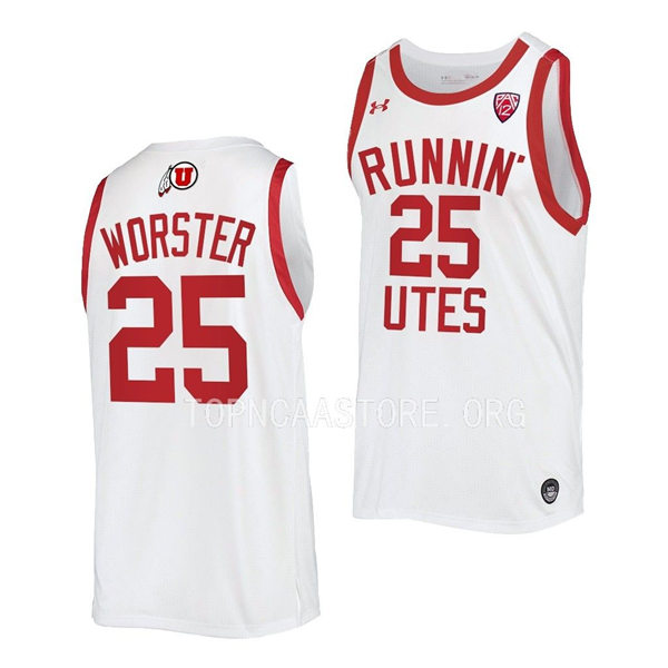Mens Youth Utah Utes #25 Rollie Worster White RETRO RUNNIN' UTES Basketball Game Jersey