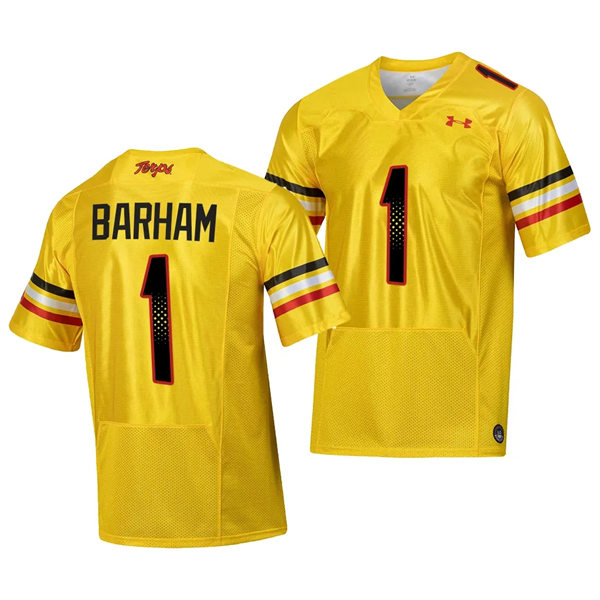 Mens Youth Maryland Terrapins #1 Jaishawn Barham 2023 GOLD SCRIPT TERMS Football Jersey