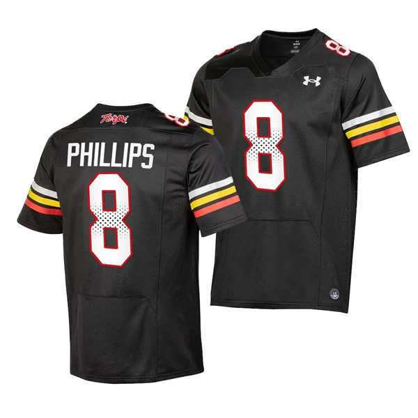 Mens Youth Maryland Terrapins #8 Jordan Phillips 2023 Black Football Game Jersey