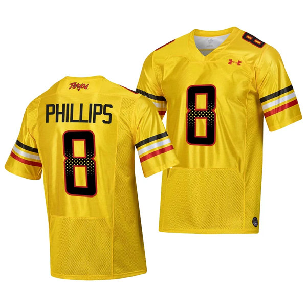 Mens Youth Maryland Terrapins #8 Jordan Phillips 2023 GOLD SCRIPT TERMS Football Jersey