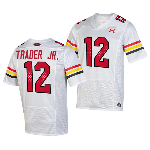 Mens Youth Maryland Terrapins #12 Dante Trader Jr. 2023 White SCRIPT TERMS Football Jersey