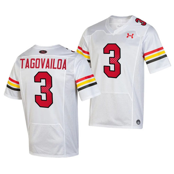 Mens Youth Maryland Terrapins #3 Taulia Tagovailoa 2023 White SCRIPT TERMS Football Jersey