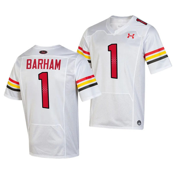 Mens Youth Maryland Terrapins #1 Jaishawn Barham 2023 White SCRIPT TERMS Football Jersey