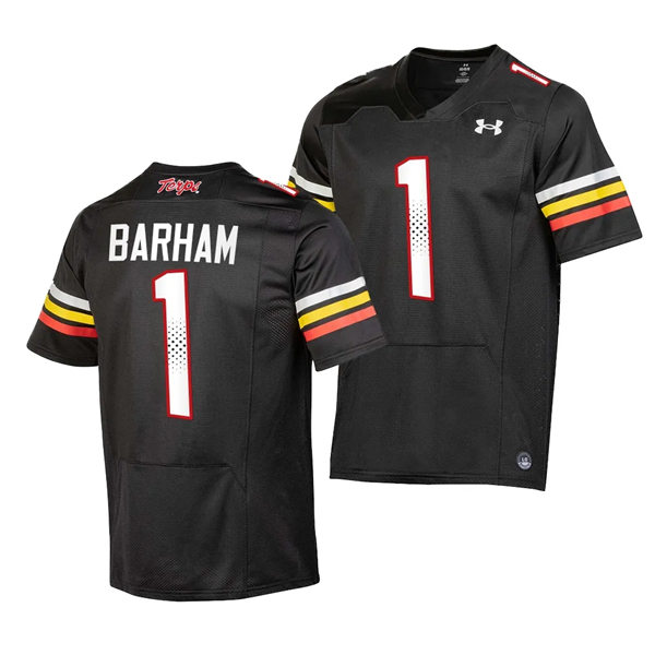 Mens Youth Maryland Terrapins #1 Jaishawn Barham 2023 Black Football Game Jersey