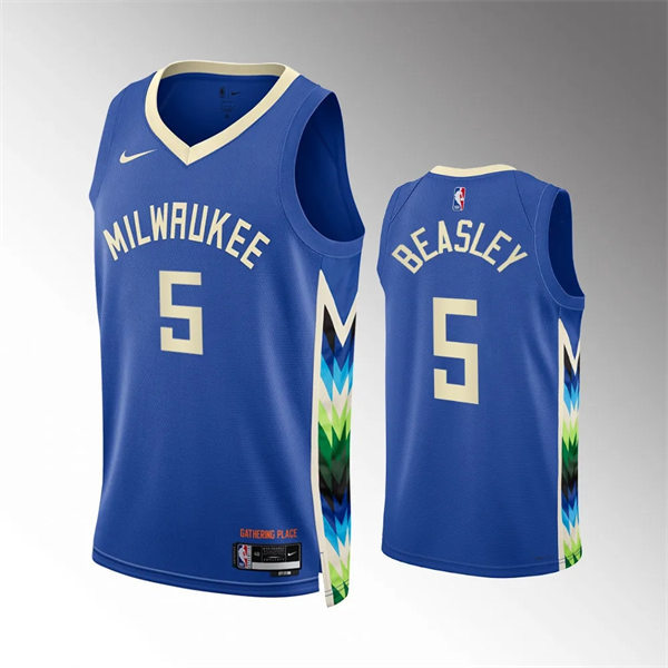 Mens Milwaukee Bucks #5 Malik Beasley Blue 2022-23 City Edition Jersey