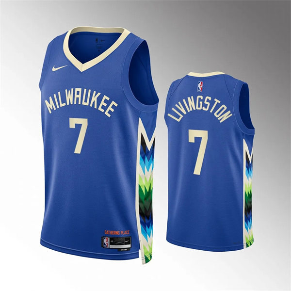 Mens Milwaukee Bucks #7 Chris Livingston Blue 2022-23 City Edition Jersey