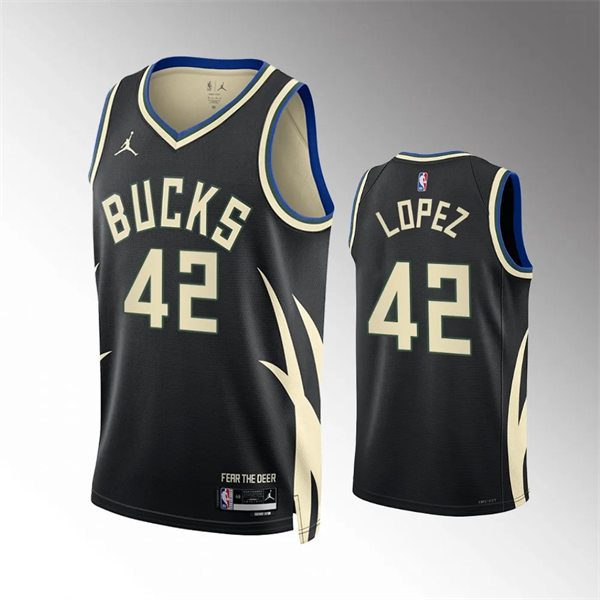 Mens Milwaukee Bucks #42 Robin Lopez Black Statement Edition Swingman Jersey