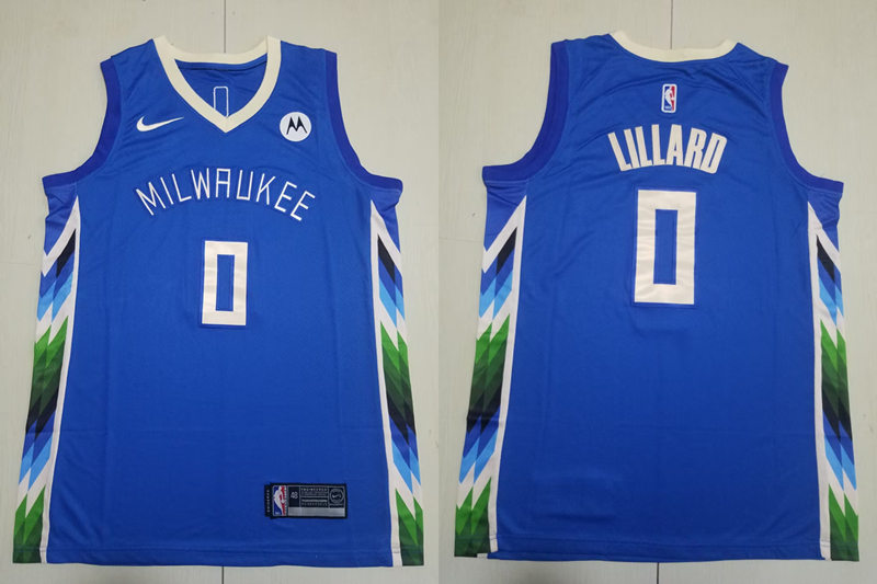 Mens Milwaukee Bucks #0 Damian Lillard Blue 2022-23 City Edition Jersey