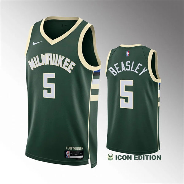 Mens Milwaukee Bucks #5 Malik Beasley Hunter Green Icon Edition Player Jersey