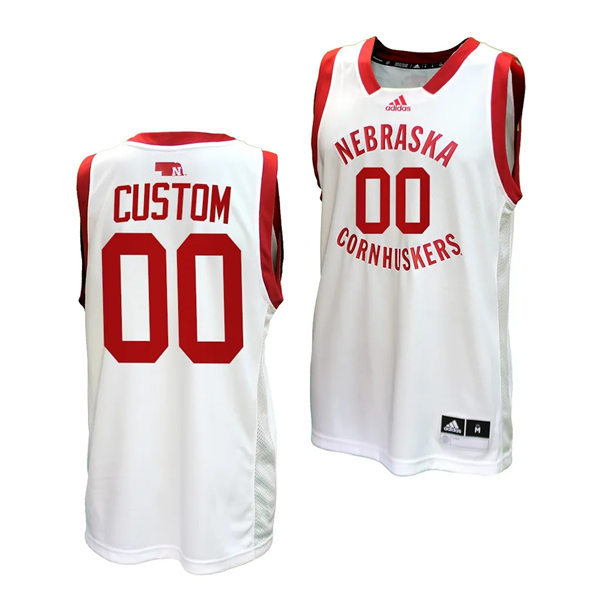 Mens Youth Nebraska Huskers Custom 2023 Home White Adidas College Basketball Game Jersey