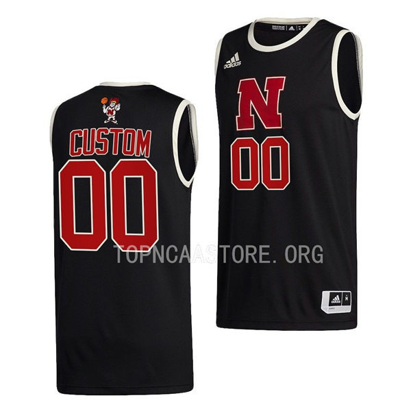 Mens Youth Nebraska Huskers Custom 2022 Black Adidas College Basketball Game Jersey