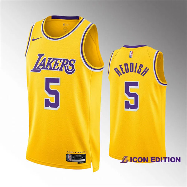Mens Los Angeles Lakers #5 Cam Reddish Gold Icon Edition Jersey