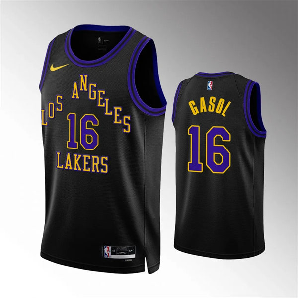 Mens Los Angeles Lakers #16 Pau Gasol 2023-24 Black City Edition Player Jersey