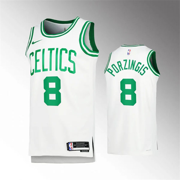 Mens Boston Celtics #8 Kristaps Porzingis White Association Edition Swingman Jersey
