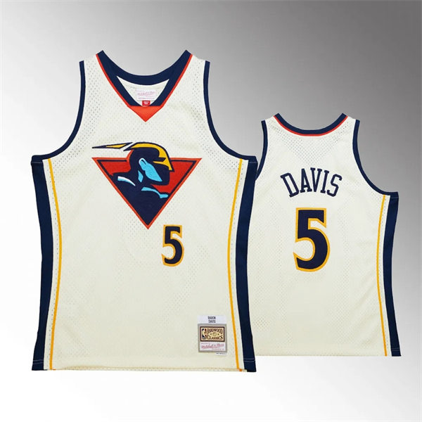 Mens Youth Golden State Warriors #5 Baron Davis Mitchell & Ness Cream Chainstitch Swingman Jersey