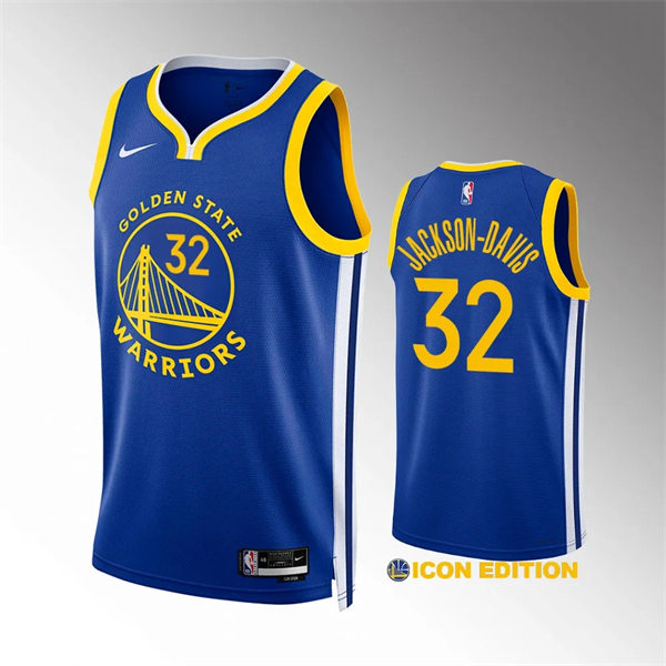 Mens Golden State Warriors #32 Trayce Jackson-Davis Royal Icon Edition Swingman Jersey