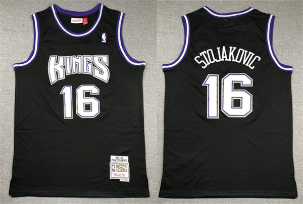 Mens Sacramento Kings Retired Player #16 Peja Stojakovic Mitchell & Ness Black 2001-02 Hardwood Classics Swingman Jersey (2)