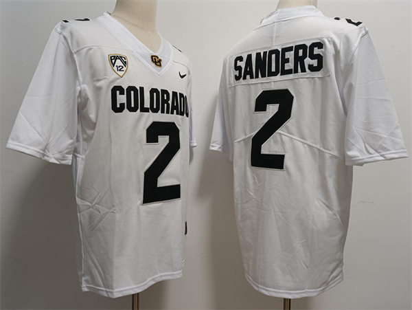 Mens Colorado Buffaloes #2 Shedeur Sanders 2023 White Black Football Limited Jersey