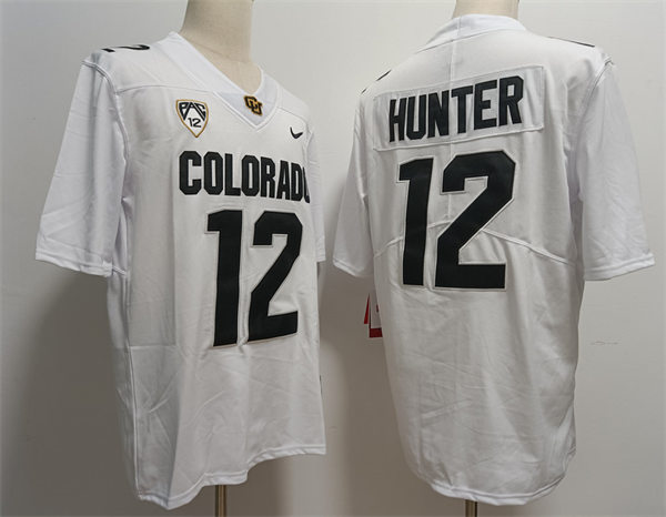 Mens Colorado Buffaloes #12 Travis Hunter 2023 White Black Football Limited Jersey