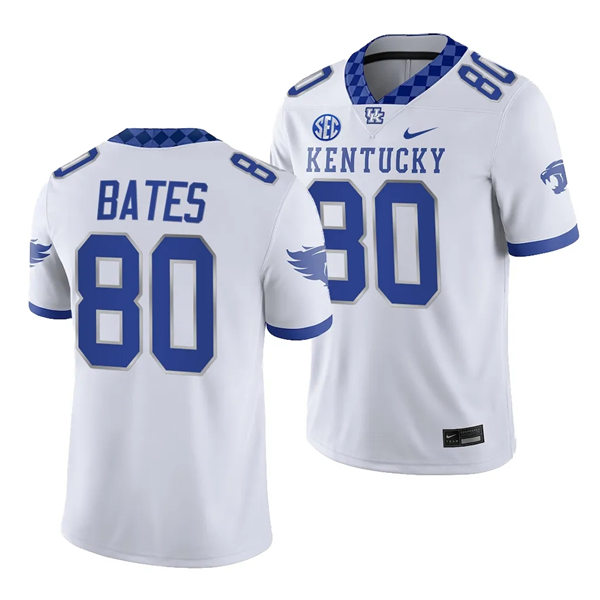 Mens Youth Kentucky Wildcats #80 Brenden Bates 2023 White Football Game Jersey