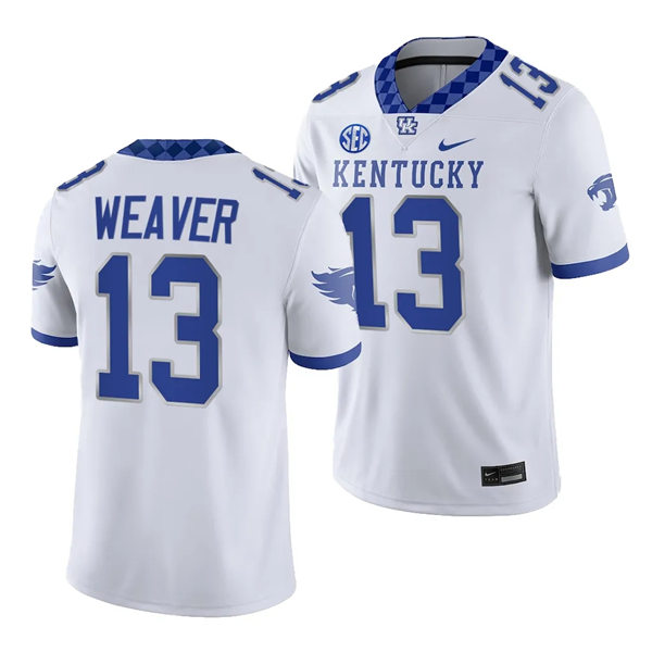 Mens Youth Kentucky Wildcats #13 J.J. Weaver 2023 White Football Game Jersey
