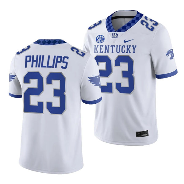 Mens Youth Kentucky Wildcats #23 Andru Phillips 2023 White Football Game Jersey