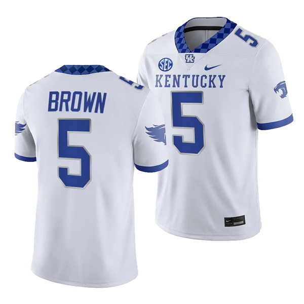 Mens Youth Kentucky Wildcats #5 Anthony Brown 2023 White Football Game Jersey