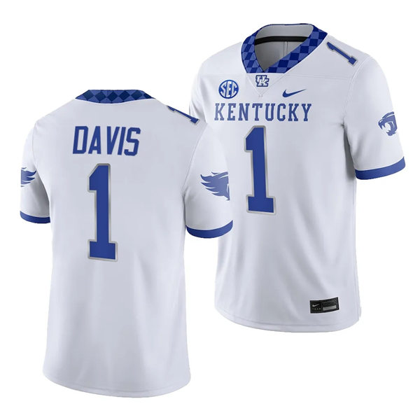 Mens Youth Kentucky Wildcats #1 Ray Davis 2023 White Football Game Jersey