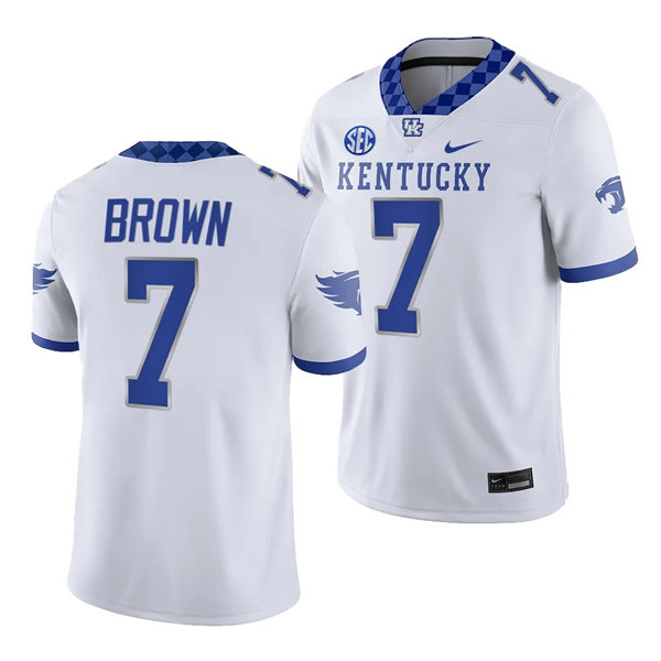 Mens Youth Kentucky Wildcats #7 Barion Brown 2023 White Football Game Jersey