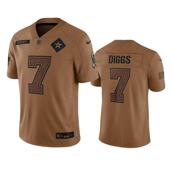 Mens Dallas Cowboys #7 Trevon Diggs Brown 2023 Salute To Service Limited Jersey