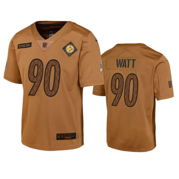 Youth Pittsburgh Steelers #90 T.J. Watt Brown 2023 Salute To Service Limited Jersey