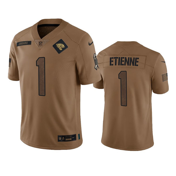 Men's Jacksonville Jaguars #1 Travis Etienne Jr. Brown 2023 Salute To Service Limited Jersey