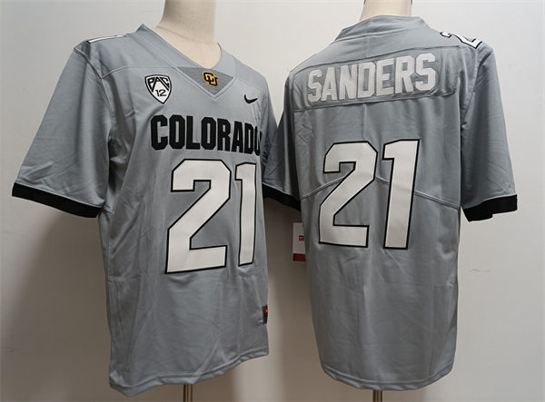 Mens Colorado Buffaloes #21 Shilo Sanders 2023 Grey Football Game Jersey