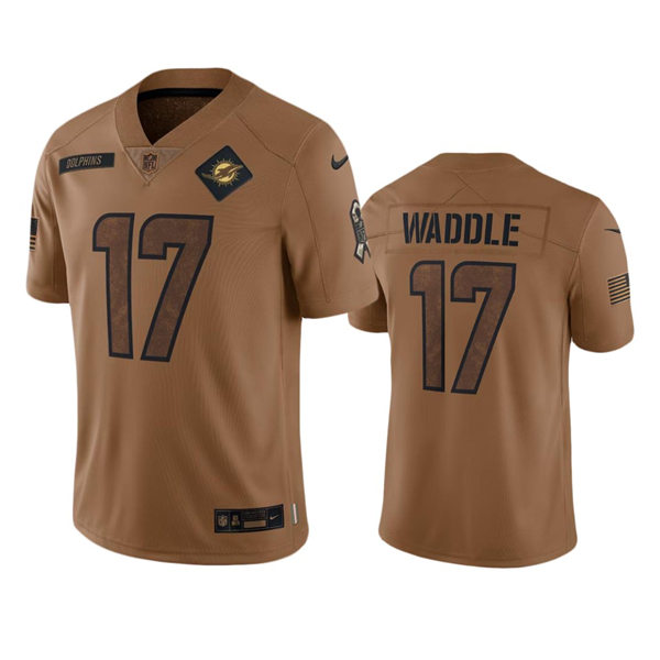 Mens Miami Dolphins #17 Jaylen Waddle Brown 2023 Salute To Service Limited Jersey
