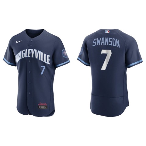 Mens Chicago Cubs #7 Dansby Swanson Nike Navy City Connect Jersey