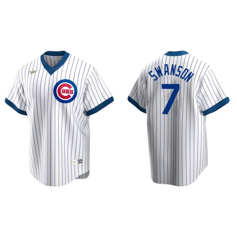 Mens Chicago Cubs #7 Dansby Swanson Nike White Pullover Cooperstown Jersey