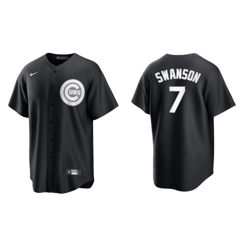 Mens Chicago Cubs #7 Dansby Swanson Nike Black White Collection Jersey
