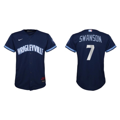 Youth Chicago Cubs #7 Dansby Swanson Nike Navy City Connect Jersey