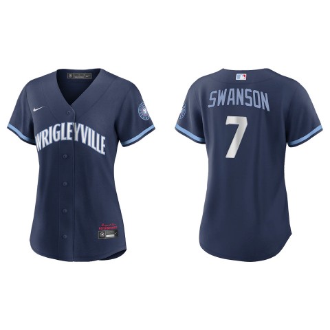 Womens Chicago Cubs #7 Dansby Swanson Nike Navy City Connect Jersey