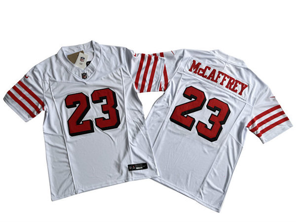 Men's San Francisco 49ers #23 Christian McCaffrey Nike White Alternate 2023 F.U.S.E. Vapor Limited Jersey