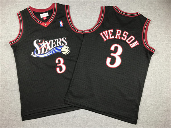 Youth Philadelphia Sixers #3 Allen Iverson Black 2000-01 Throwback Jersey